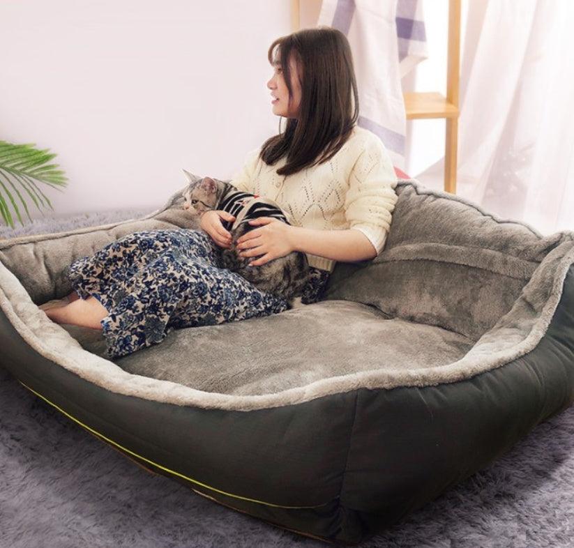 Dog Sofa Bed | High Back Plush Pet Bed | Washable (Grey)