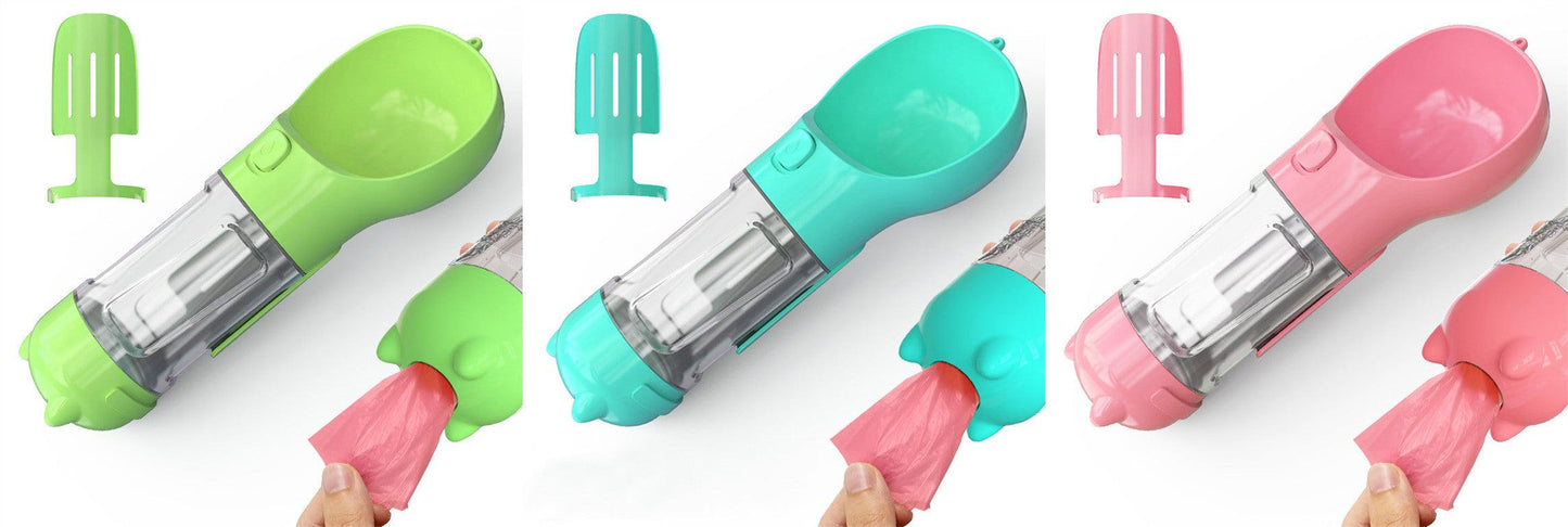 Portable Dog Water Bottle With Poop Bag Holder | 3-In-1