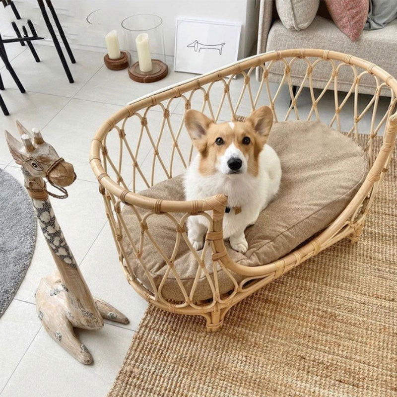 Handmade Rattan Dog Bed | Elevated Comfort & Boho Style Pet Couch