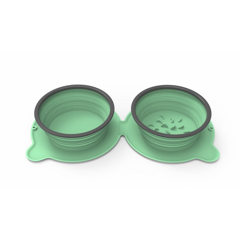 Foldable Silicone Double Dog Bowl | Travel Pet Feeder Set