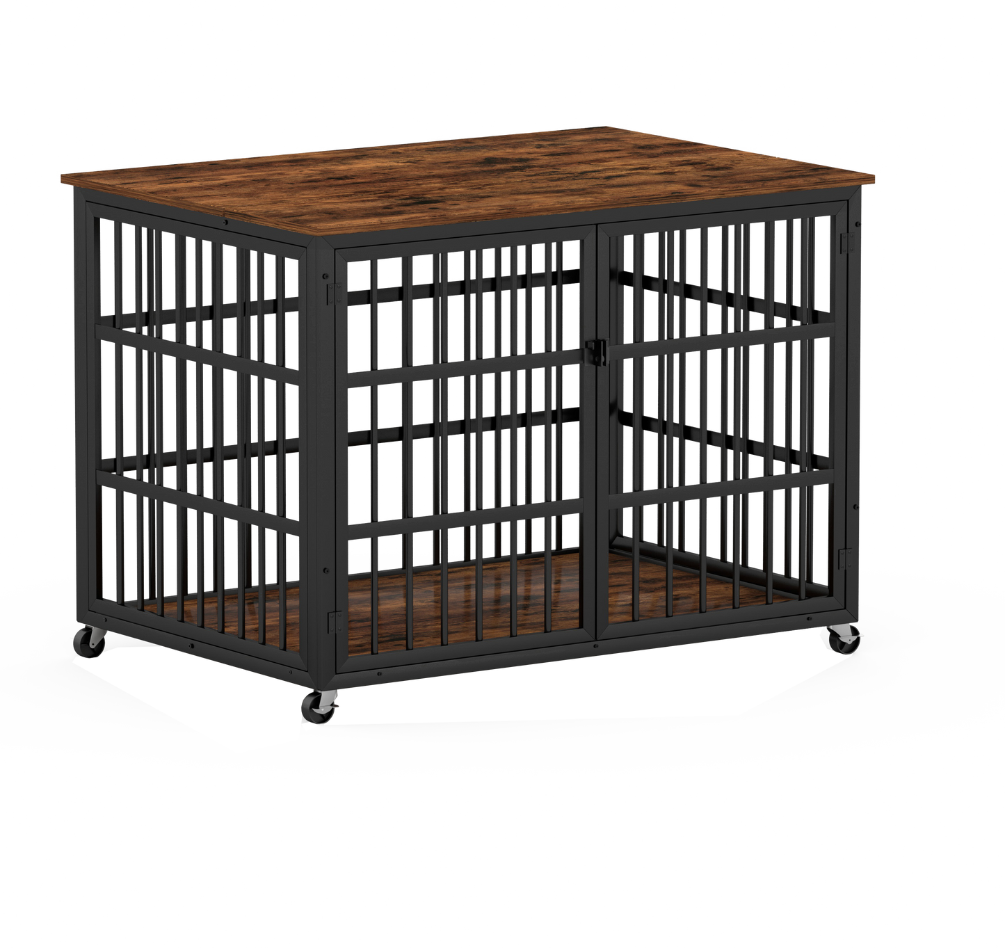 43" Furniture Style Dog Crate | Rustic Brown Dog Crate End Table on Wheels