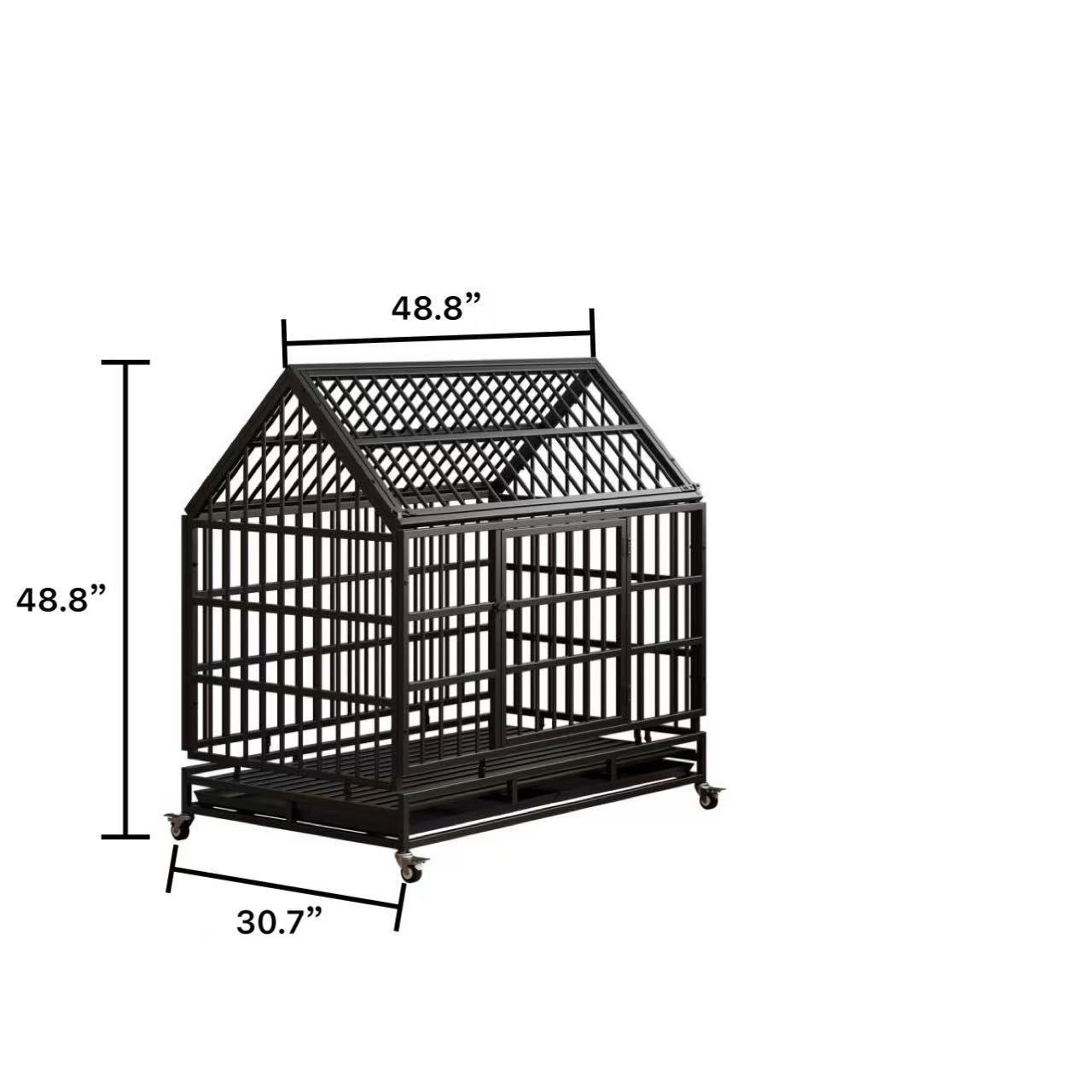 Heavy Duty Dog Crate with Wheels, 48 in Folding Metal, Black