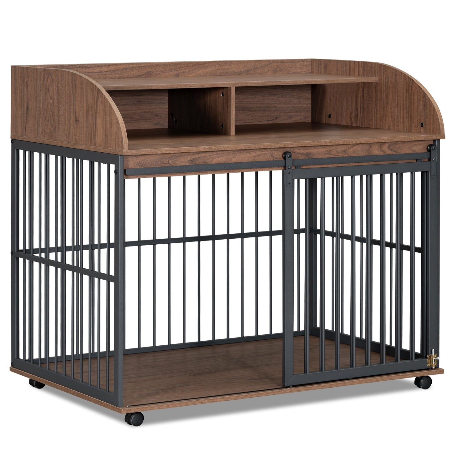 Wooden Dog Kennel End Table | 44" Heavy Duty Dog Crate Furniture with Wheels