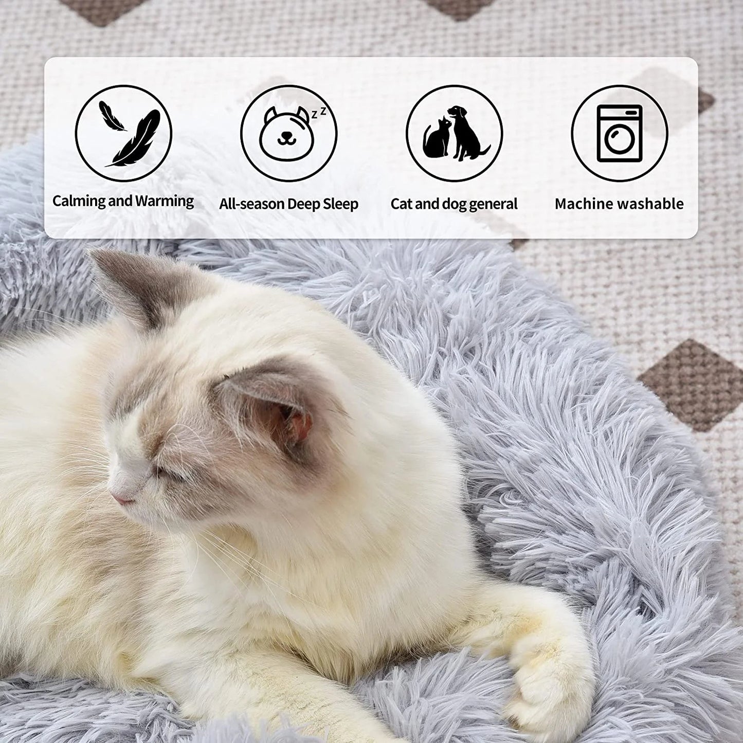 Plush Cat Bed for Indoor Cats & Small Dogs | 26" Washable Cushion