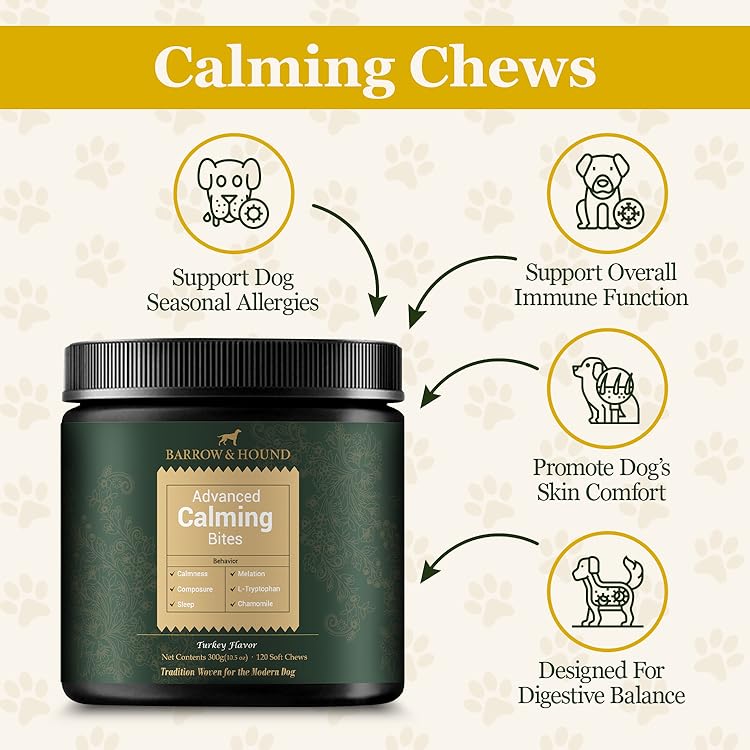 Barrow & Hound Calming Bites: Stress and Anxiety Relief for Dogs | Turkey Flavor Soft Chews