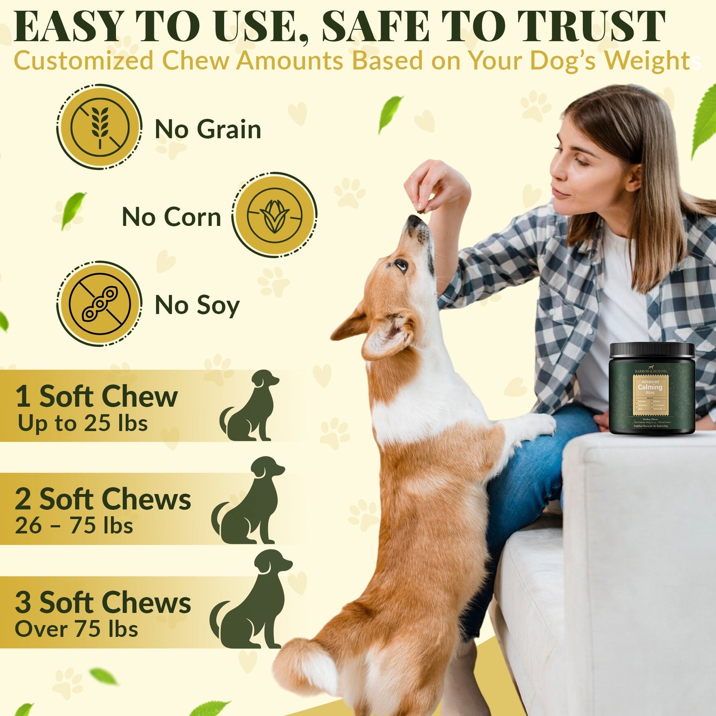 Barrow & Hound Calming Bites: Stress and Anxiety Relief for Dogs | Turkey Flavor Soft Chews