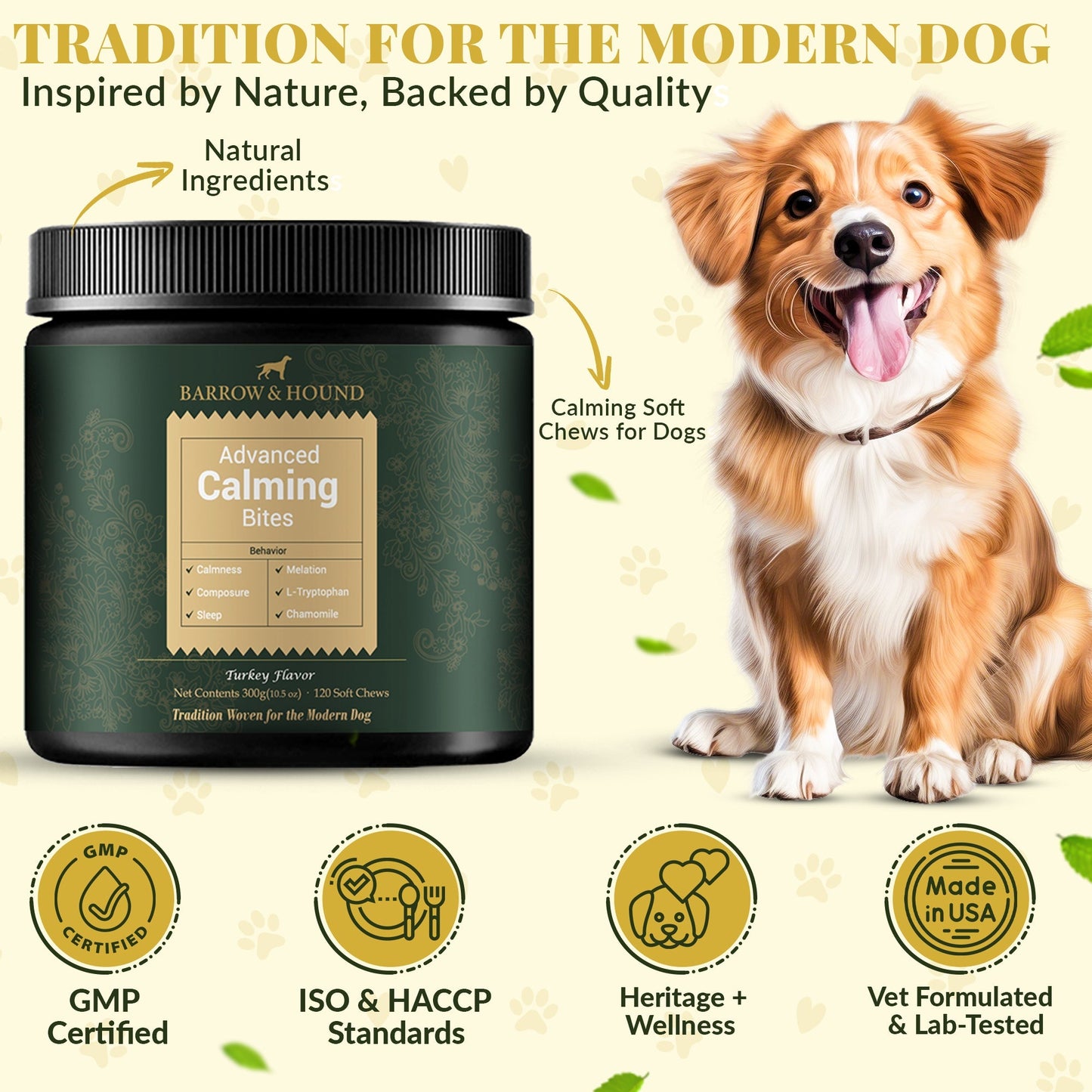 Barrow & Hound Calming Bites: Stress and Anxiety Relief for Dogs | Turkey Flavor Soft Chews