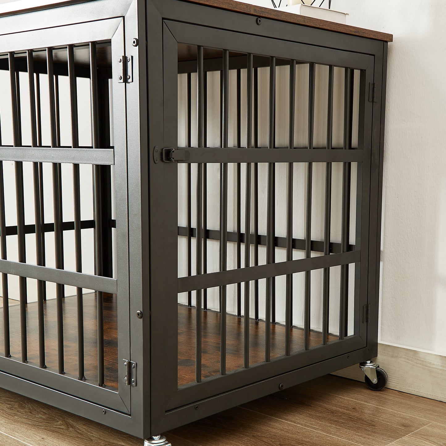43" Furniture Style Dog Crate | Rustic Brown Dog Crate End Table on Wheels