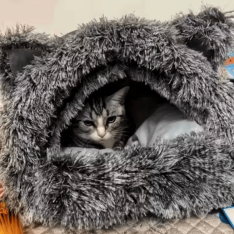 Winter Warm Cat Cave, Windproof Plush Pet Igloo | Thermal Insulation