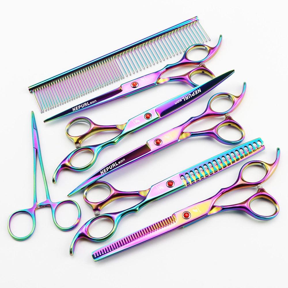 Professional 5-Piece Pet Scissors Set | Electroplating Color 5 Pack Pet Grooming
