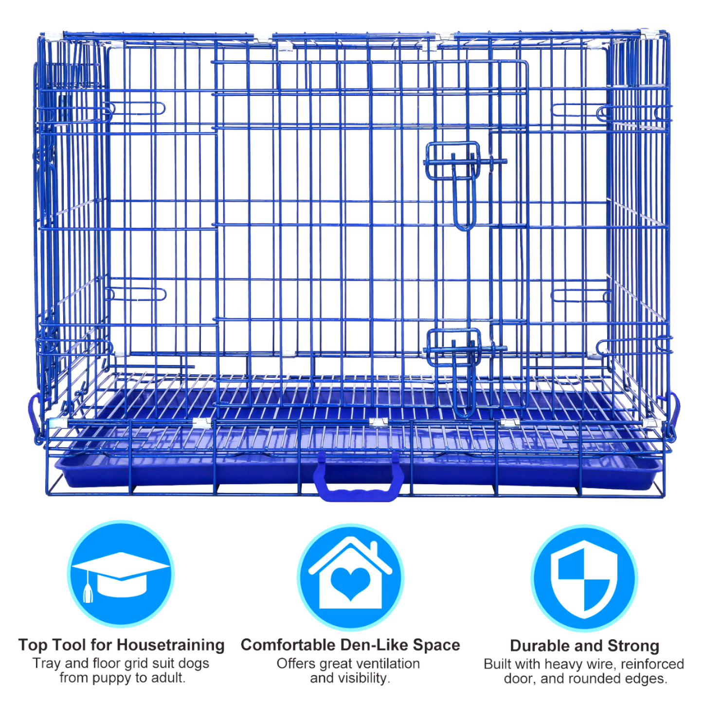 30" Collapsible Blue Dog Crate | Double Door Wire Kennel