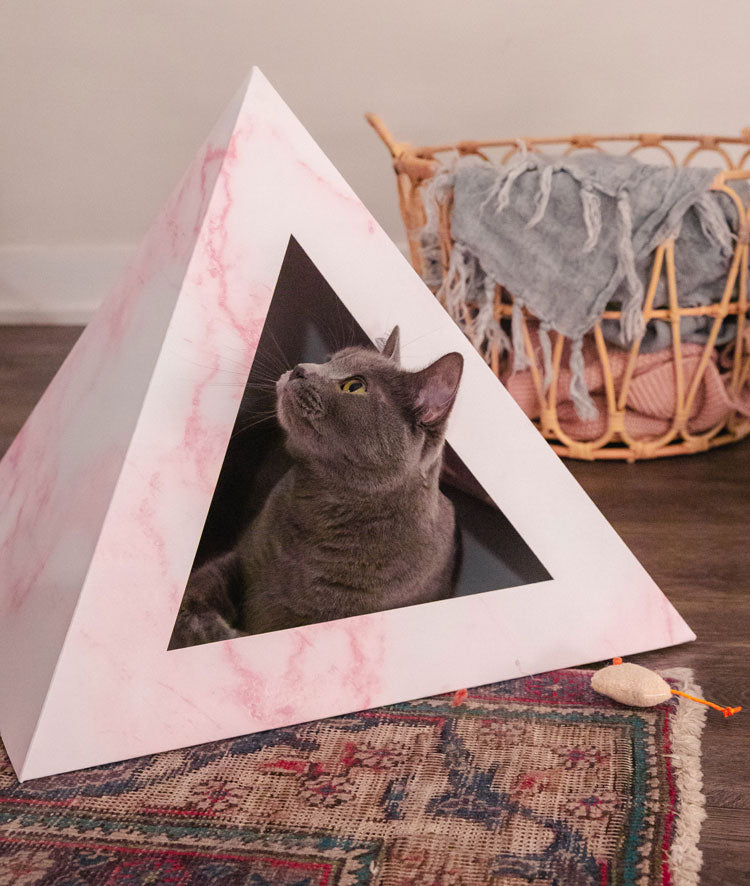 Cardboard Cat House, Modern Cat Pyramid | Rose Quartz Geometric Design