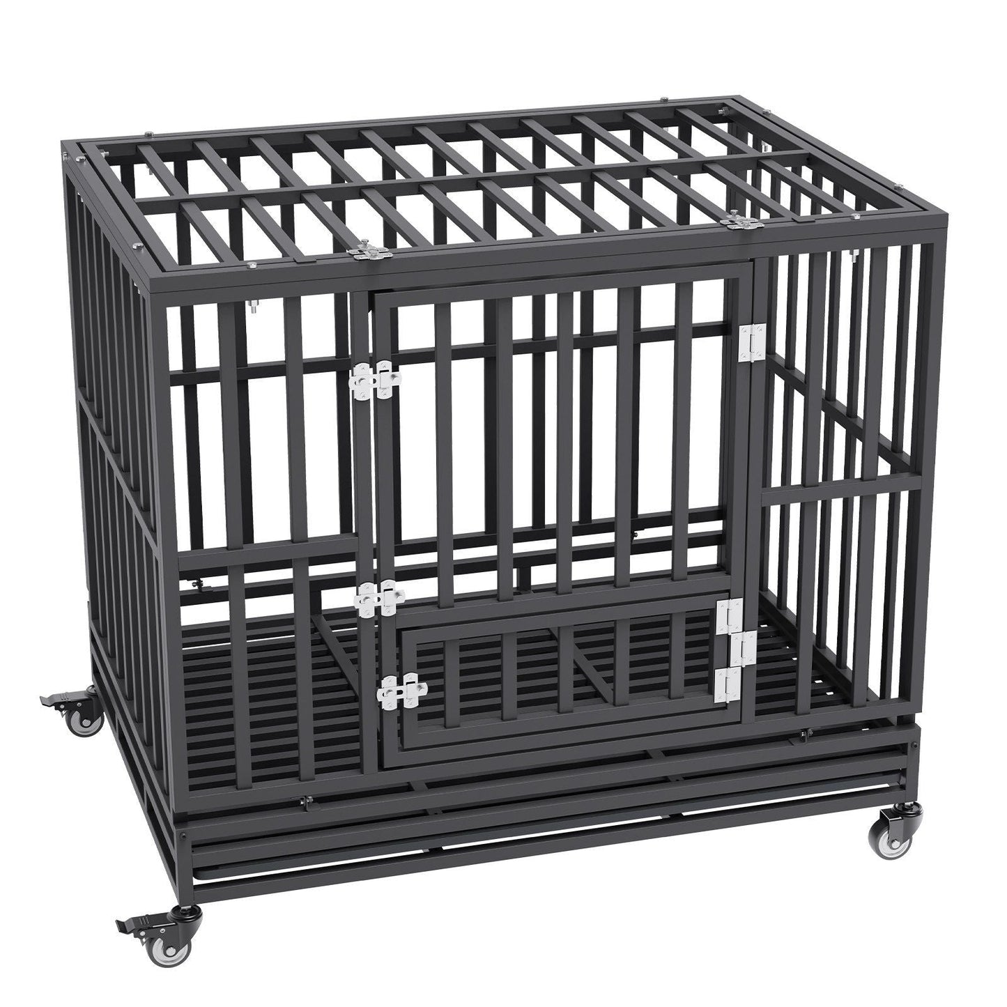 42 Inch Heavy Duty Dog Crate | Indestructible 3-Door Steel Kennel