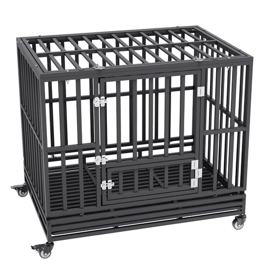 42 Inch Heavy Duty Dog Crate | Indestructible 3-Door Steel Kennel