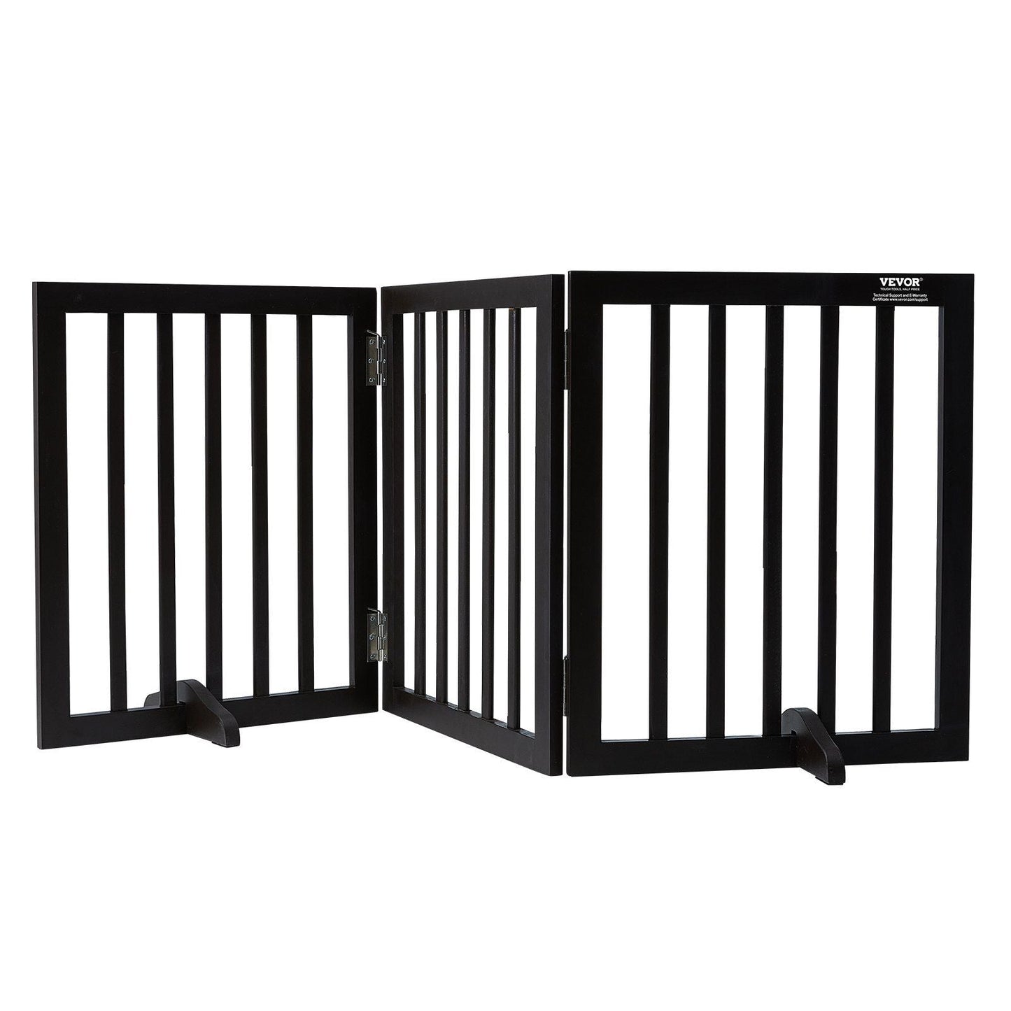 Freestanding Dog Gate 24" Tall, Foldable Barrier with Silent Foot Pads, Brown