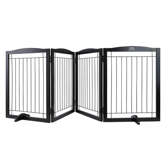 Freestanding Dog Gate 32" H x 96.5" W, 4-Panel Foldable Indoor, Brown