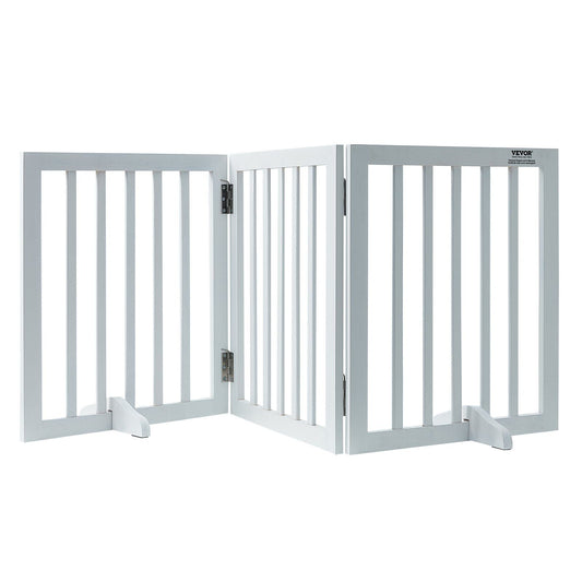 Freestanding Dog Gate 24" H x 60" W, 3-Panel Foldable Indoor Gate, White