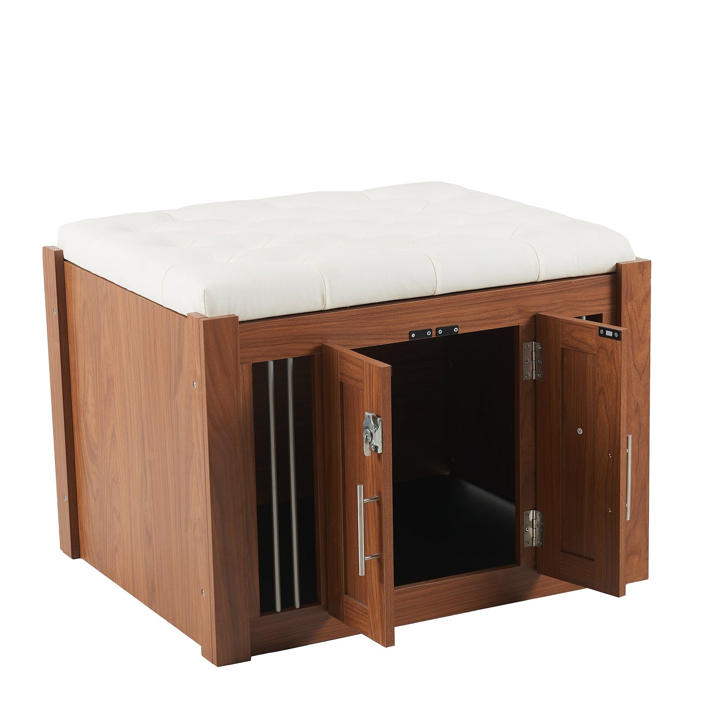 2-in-1 Dog Crate Ottoman with Bench | 30" Wooden Kennel (Walnut)