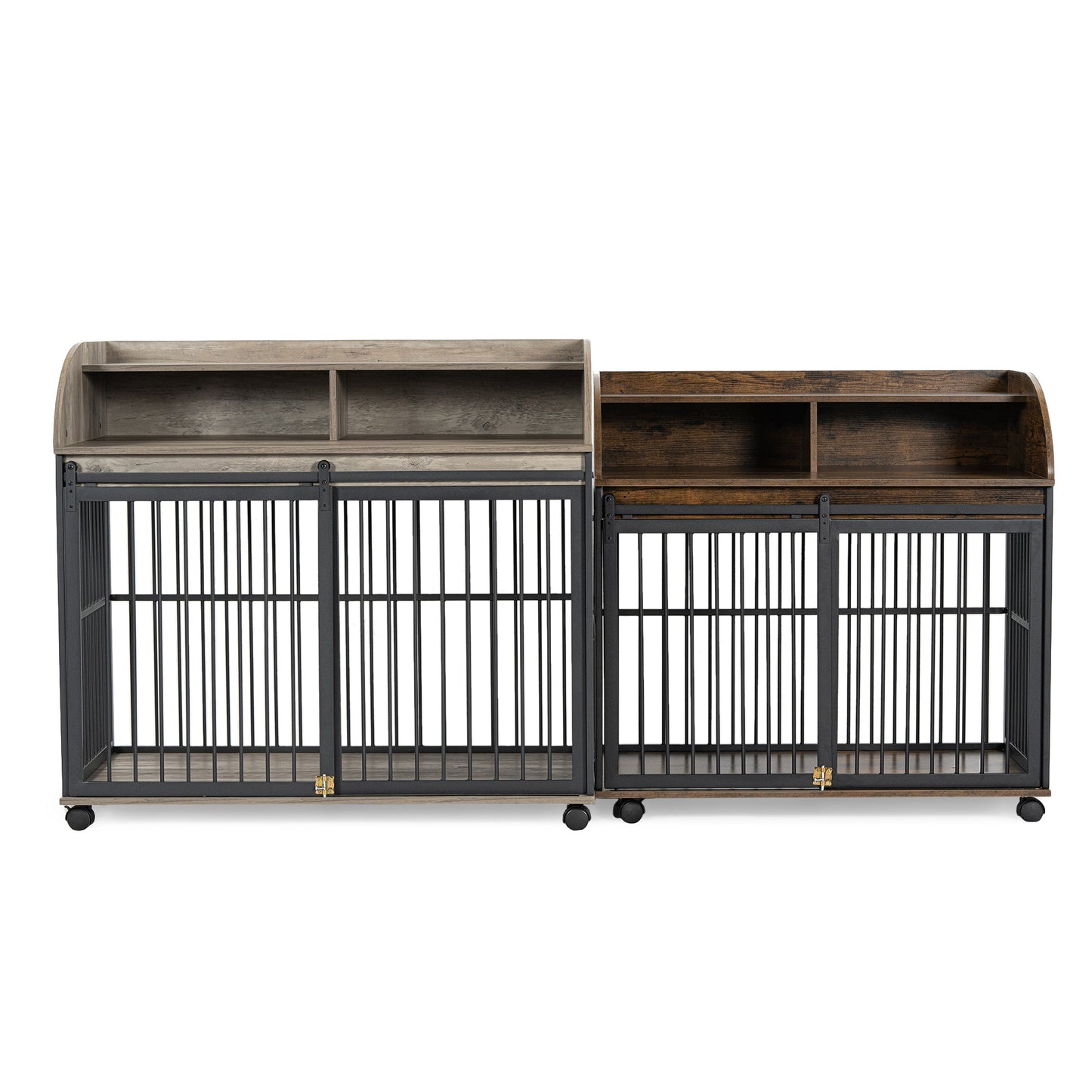 44" Heavy Duty Dog Crate Furniture with Wheels | Double Storage Pet Kennel (Gray)