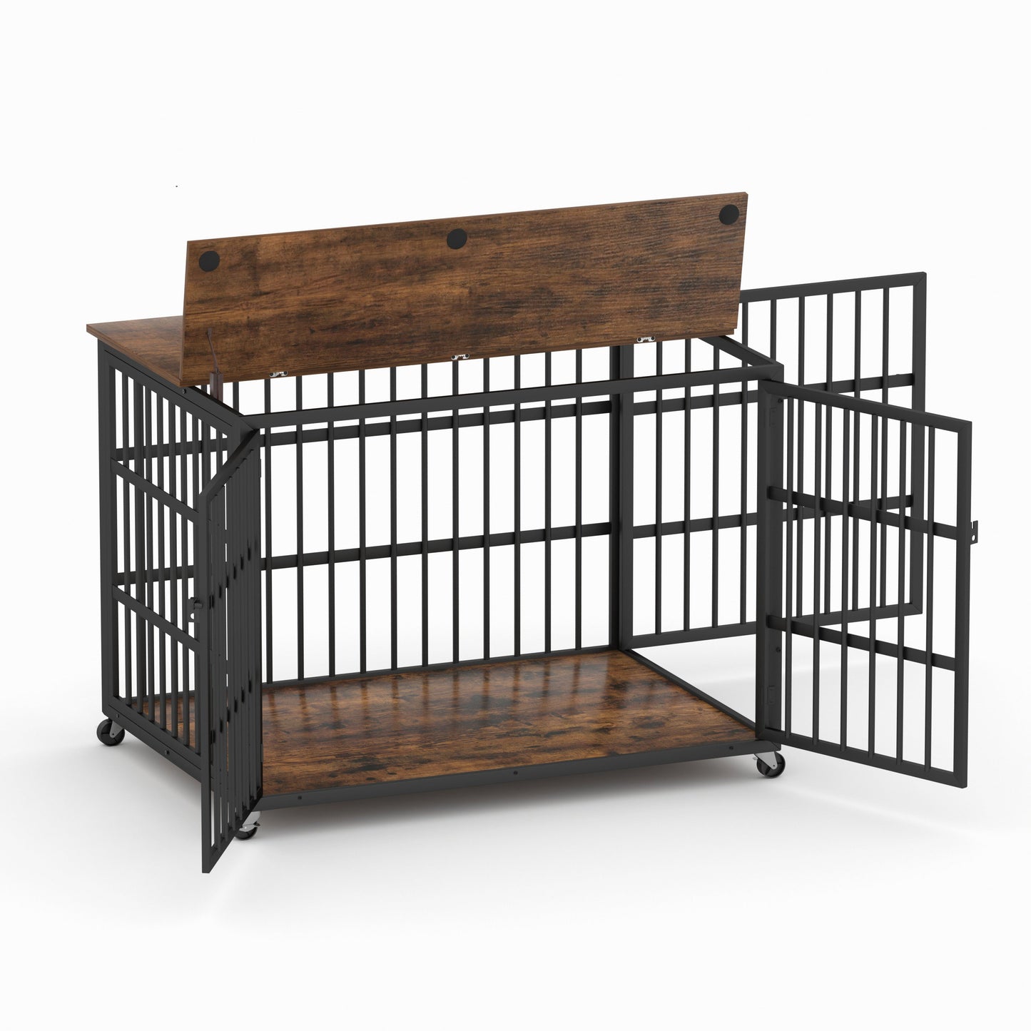 43" Furniture Style Dog Crate | Rustic Brown Dog Crate End Table on Wheels