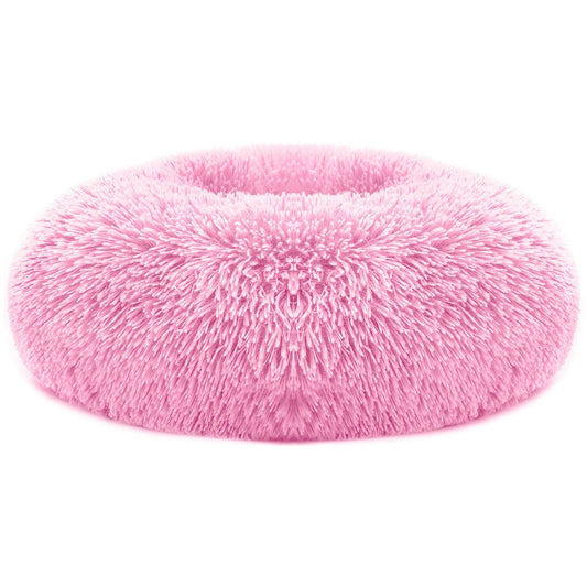 Calming Dog Bed | Pink Plush Pet Donut | Large