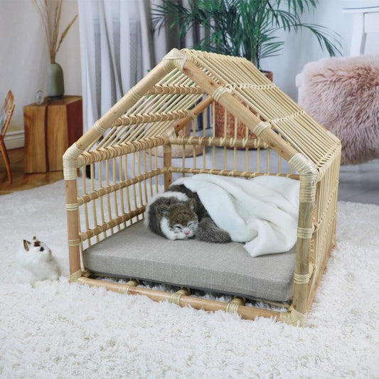 Dog Cave Bed: Cozy Rattan Sanctuary for Small Pets