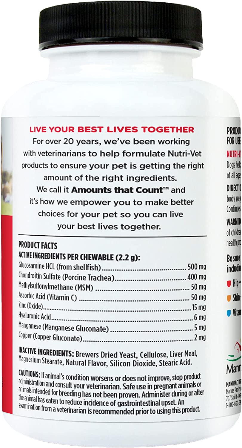 Nutri-Vet Advanced Hip & Joint Support for Senior Dogs – Extra Strength Chewable Tablets
