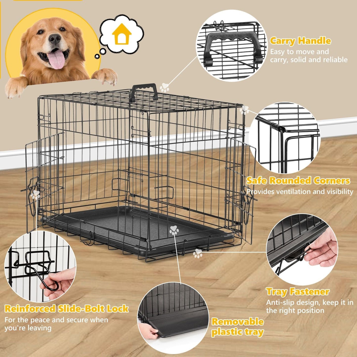 30 Inch Folding Dog Crate | Double Door Dog Cage with Divider