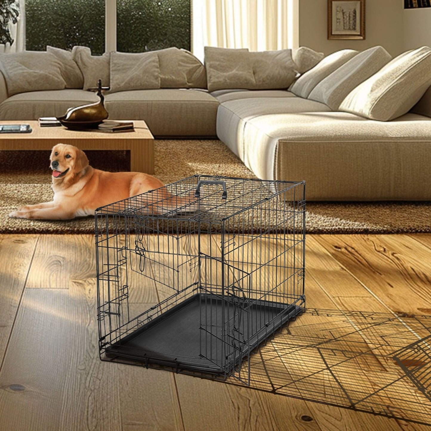 30 Inch Folding Dog Crate | Double Door Dog Cage with Divider
