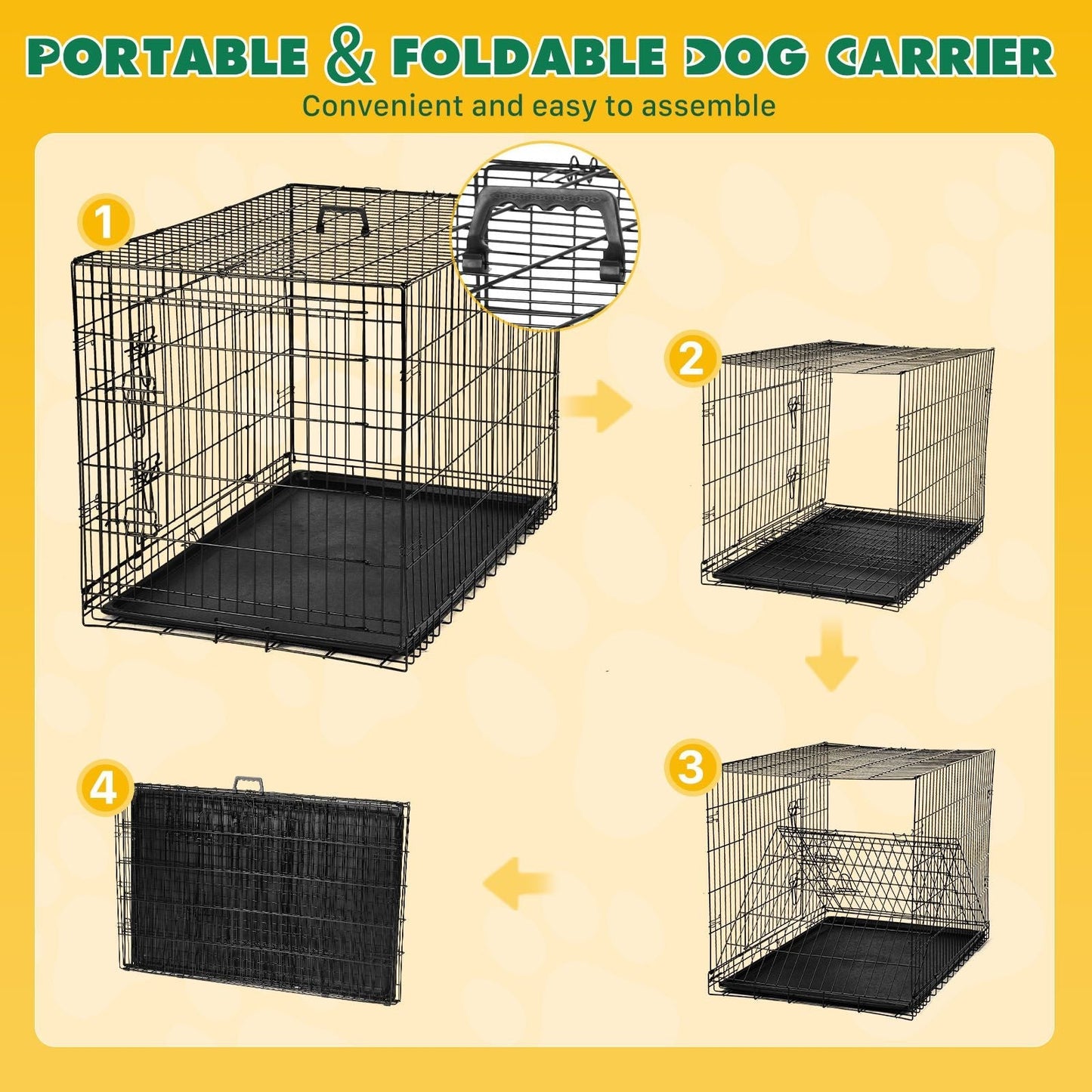 30 Inch Folding Dog Crate | Double Door Dog Cage with Divider