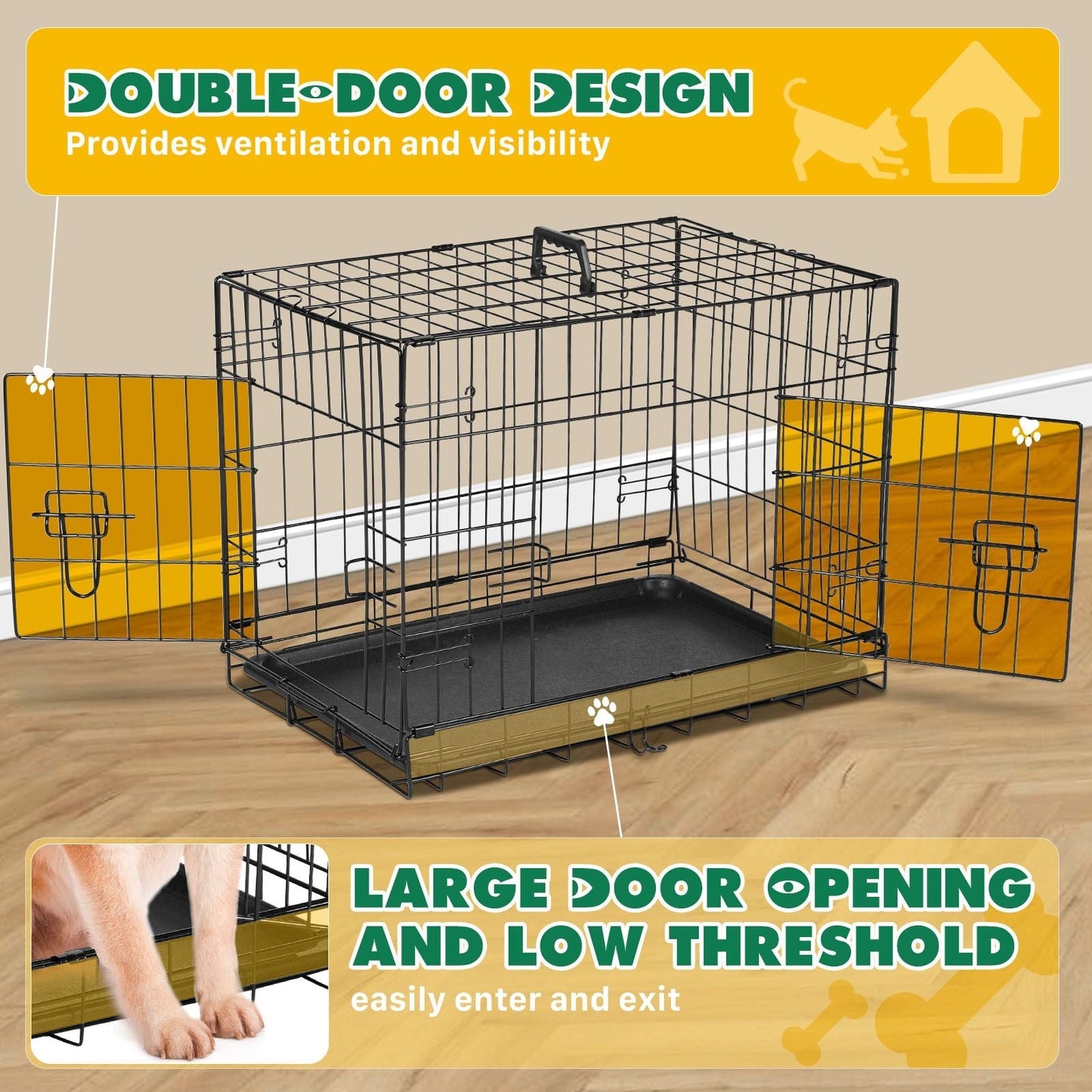 30 Inch Folding Dog Crate | Double Door Dog Cage with Divider