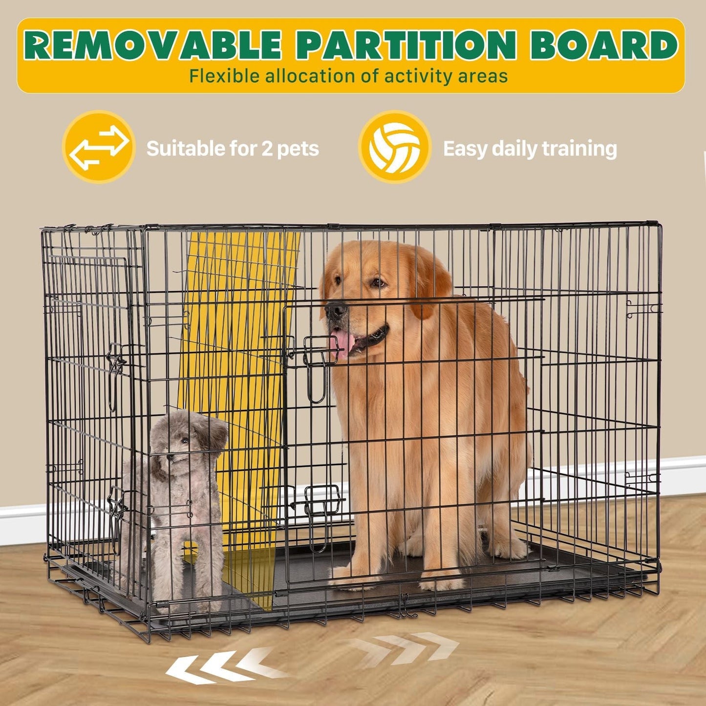 30 Inch Folding Dog Crate | Double Door Dog Cage with Divider