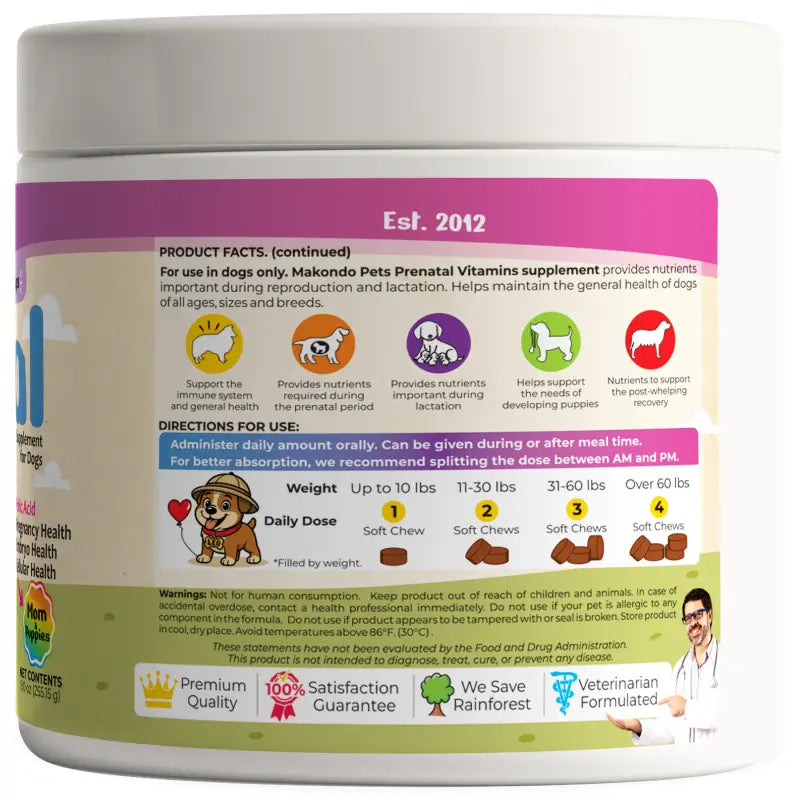Dog Prenatal Vitamins with Folic Acid and DHA: Maternal & Puppy Support | 120 Count