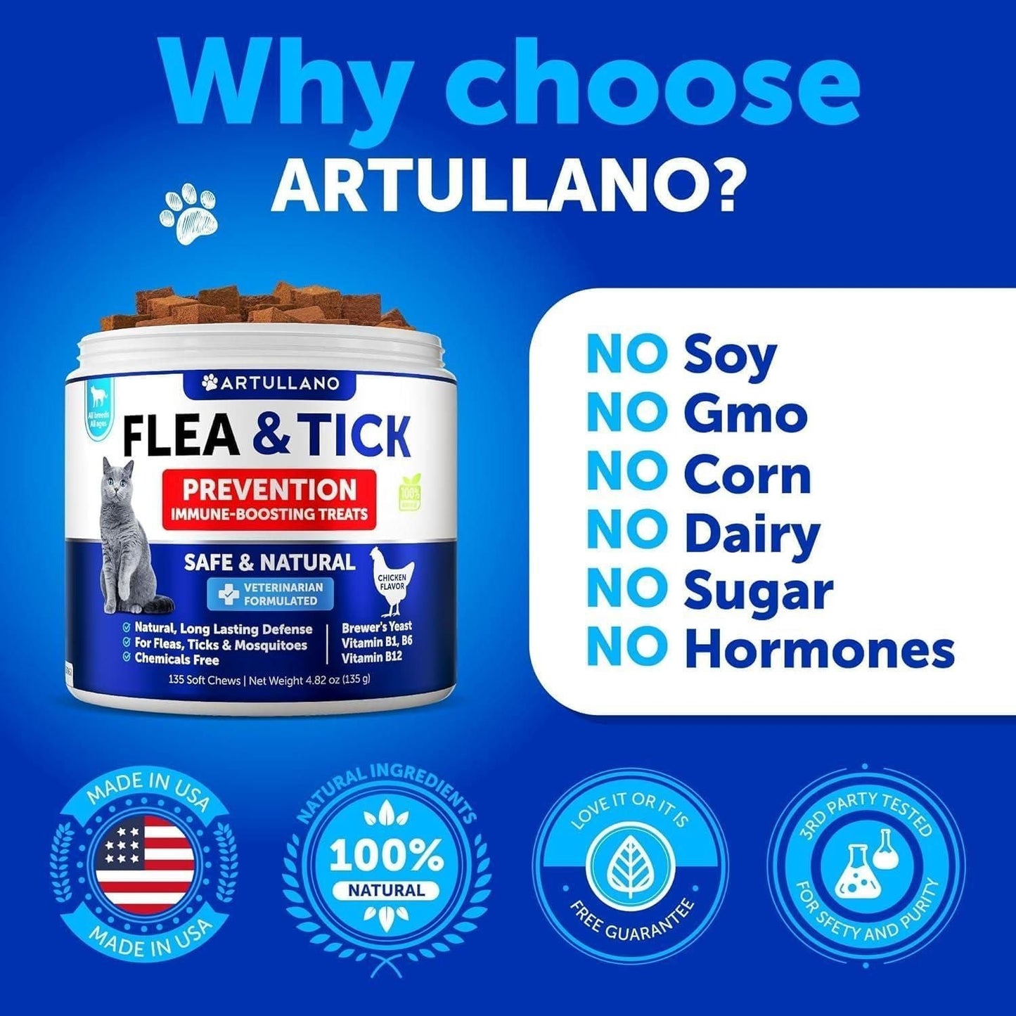 Natural Flea and Tick Prevention for Cats: Daily Multivitamin Soft Chews | 135 Count