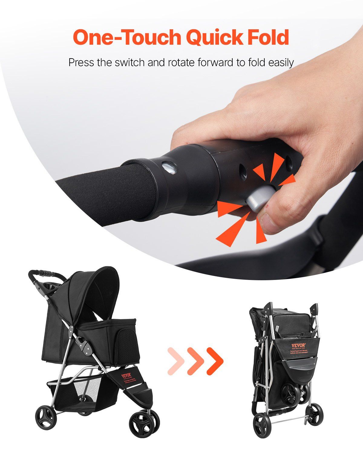 3-Wheel Pet Stroller : Foldable Dog & Cat Stroller for Pets up to 35lbs