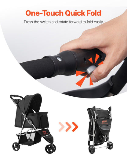 3-Wheel Pet Stroller : Foldable Dog & Cat Stroller for Pets up to 35lbs