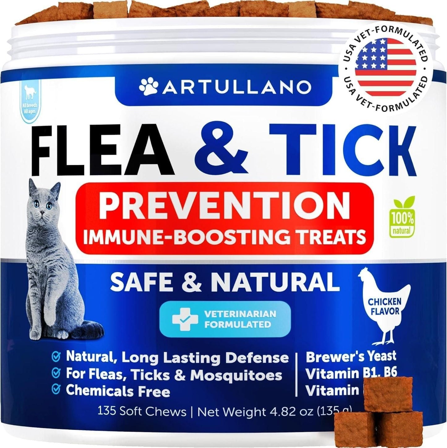 Natural Flea and Tick Prevention for Cats: Daily Multivitamin Soft Chews | 135 Count