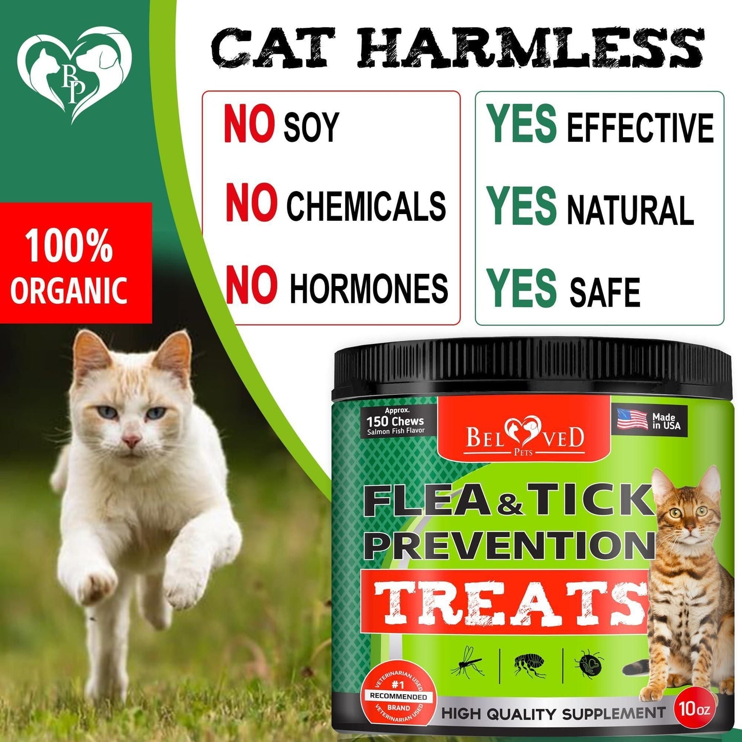 Natural Flea and Tick Prevention for Cats: Salmon Flavor Chewable Tablets | 10 oz