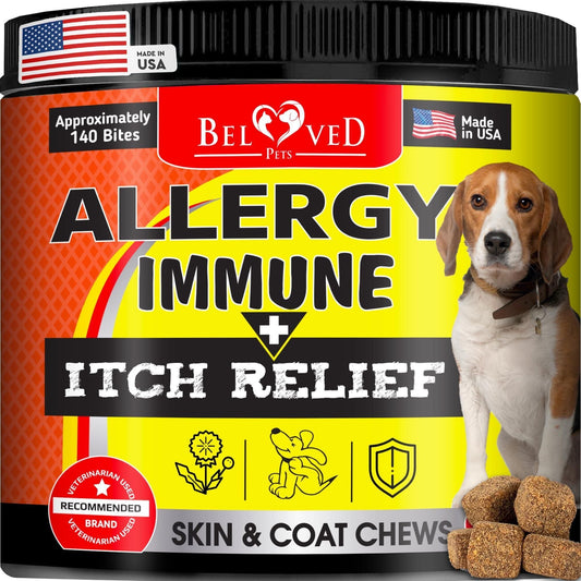 Beloved Pets Dog Anti Itch Allergy Relief Chews: Pet Probiotics for Itchy Skin | 140 Count