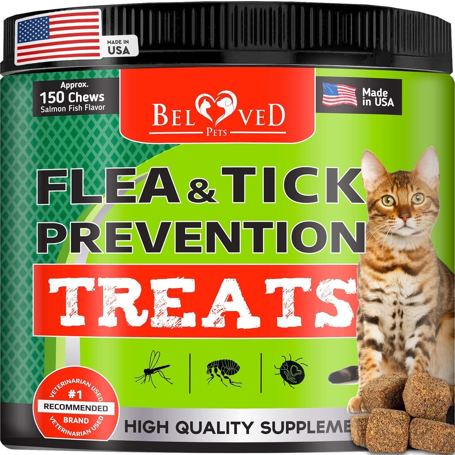 Natural Flea and Tick Prevention for Cats: Salmon Flavor Chewable Tablets | 10 oz