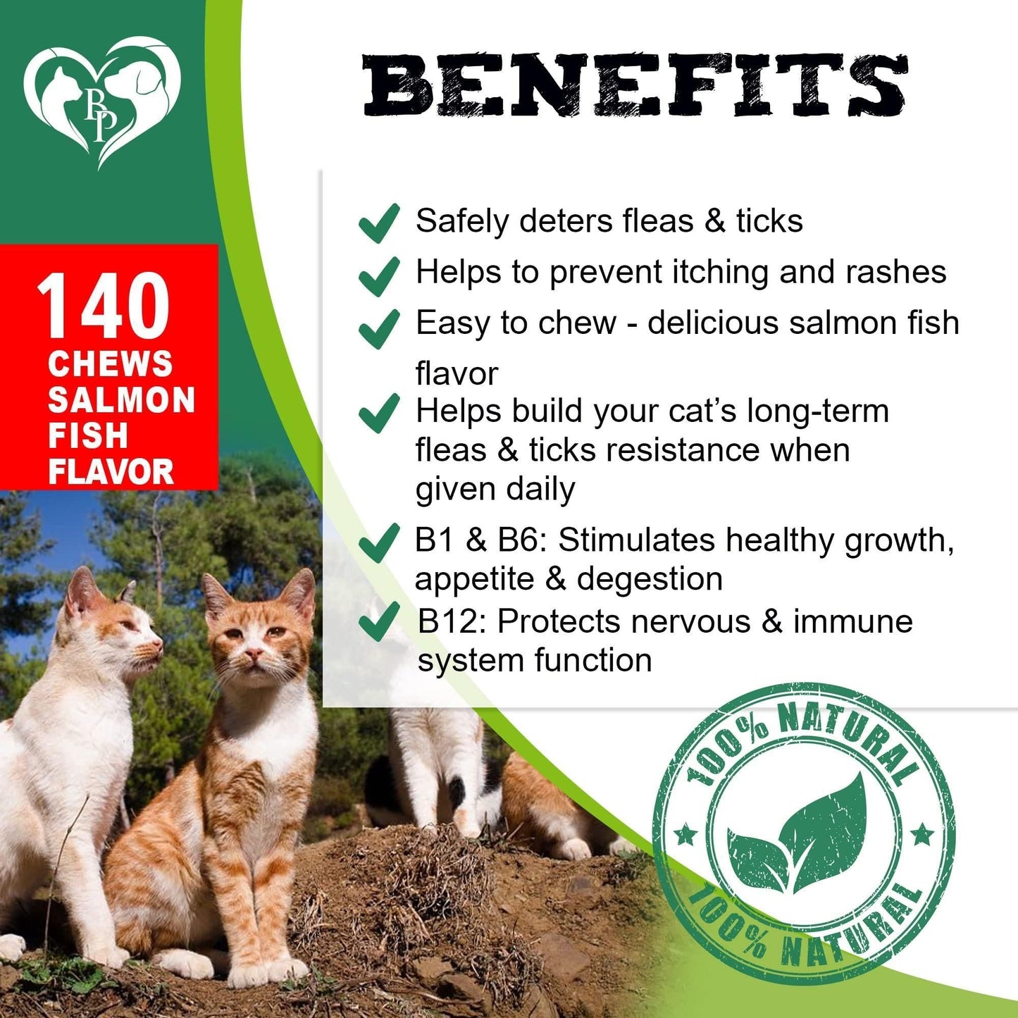 Natural Flea and Tick Prevention for Cats: Salmon Flavor Chewable Tablets | 10 oz