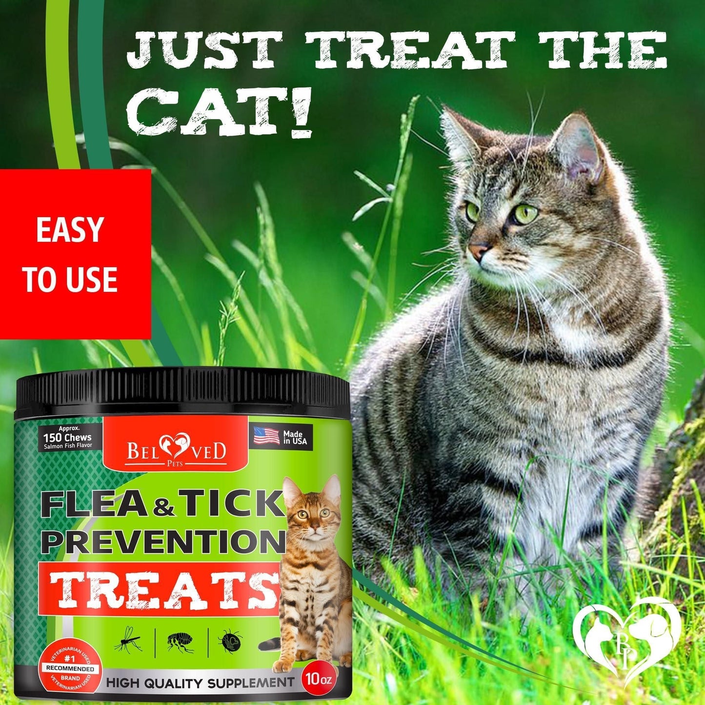 Natural Flea and Tick Prevention for Cats: Salmon Flavor Chewable Tablets | 10 oz