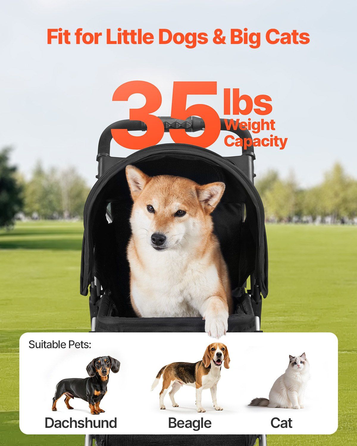 3-Wheel Pet Stroller : Foldable Dog & Cat Stroller for Pets up to 35lbs