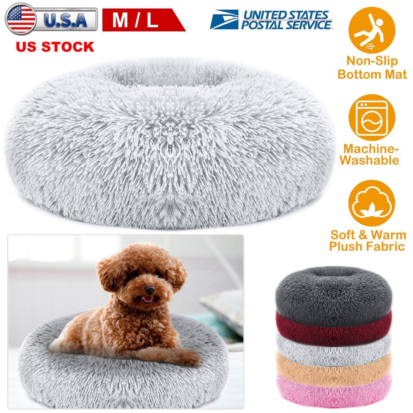 Calming Dog Bed | Pink Plush Pet Donut | Large