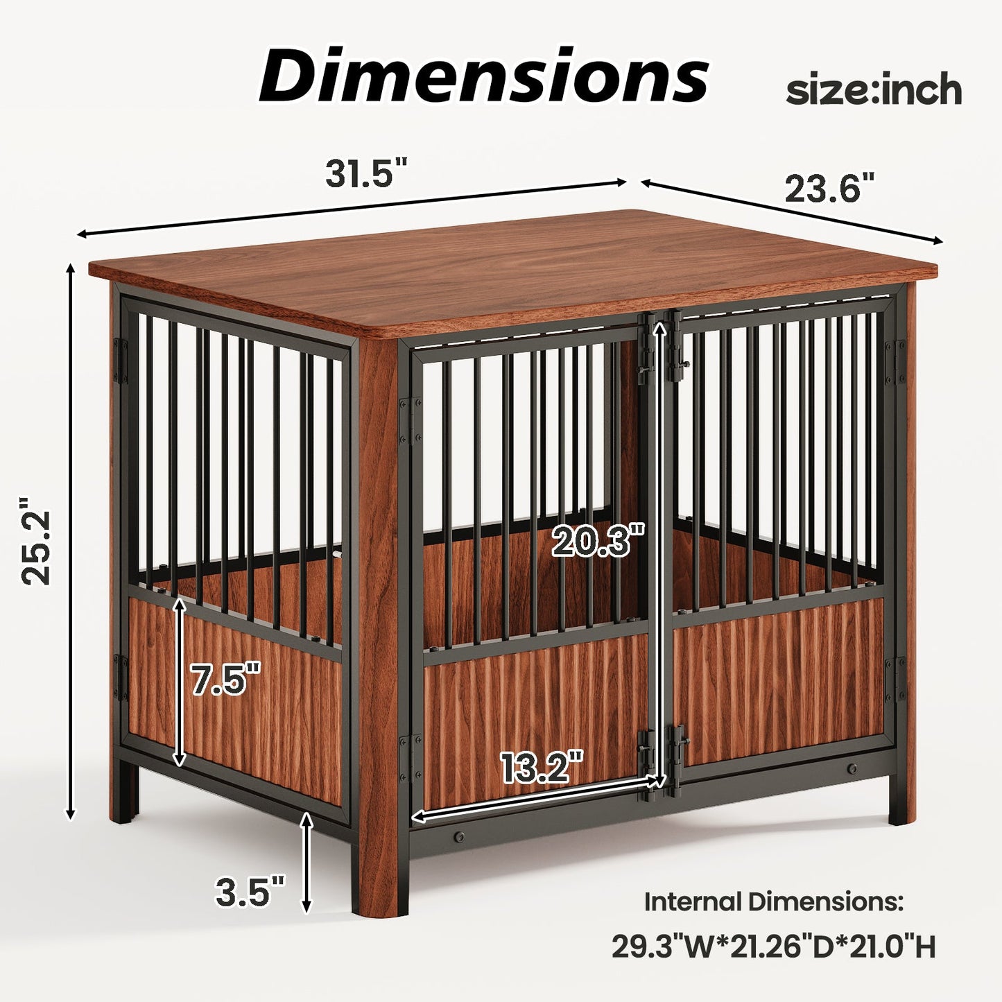 Furniture Style Dog Crate End Table | Modern Walnut Kennel for Small Dogs