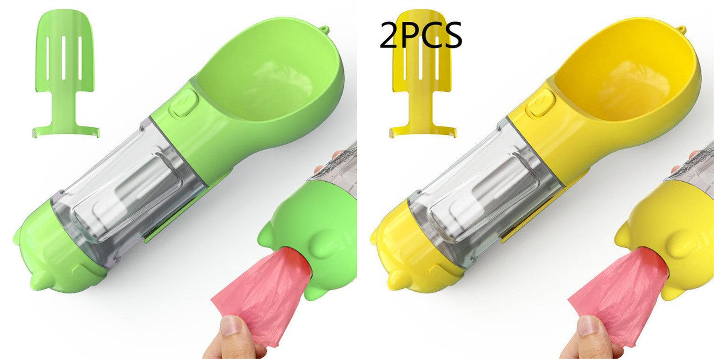 Portable Dog Water Bottle With Poop Bag Holder | 3-In-1