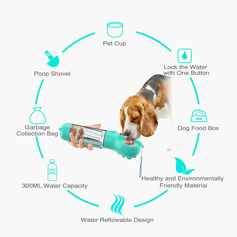 Portable Dog Water Bottle With Poop Bag Holder | 3-In-1