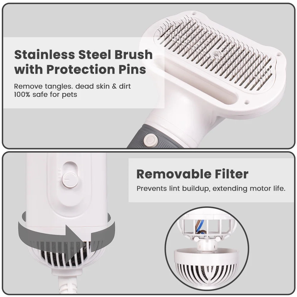 Portable Dog & Cat Grooming Dryer | 2-in-1  Blow Dryer Brush for Pets