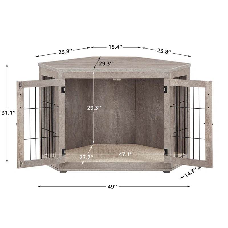 Corner Dog Crate Furniture | End Table Pet Kennel with Cushion