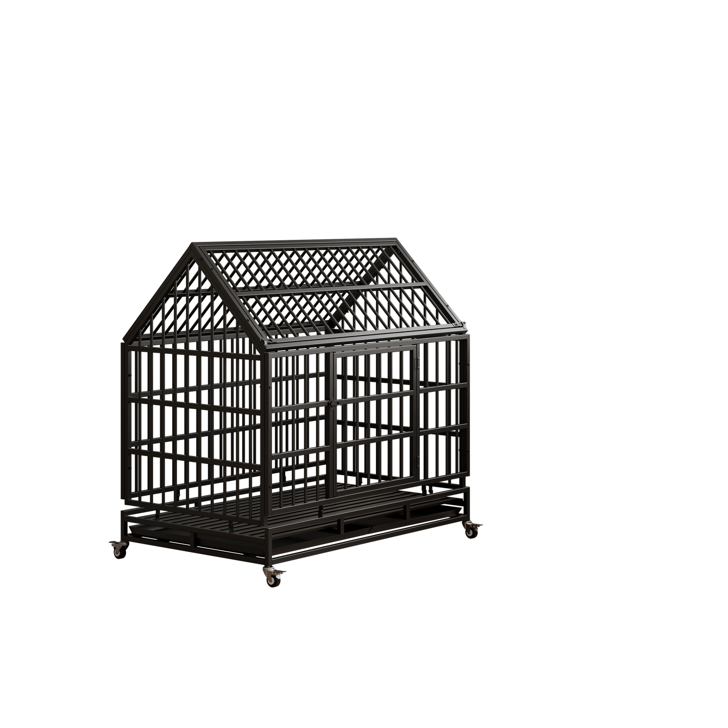 Heavy Duty Dog Crate with Wheels, 48 in Folding Metal, Black